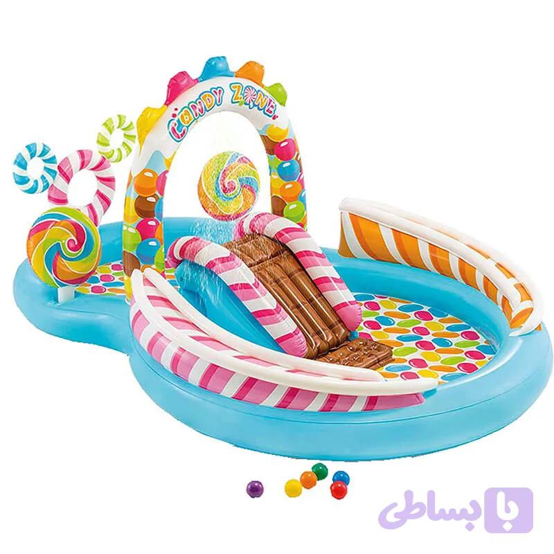 استخر بادی سرسره دار طرح آبنبات جدید ۲۰۲۵ اینتکس intex 57149
