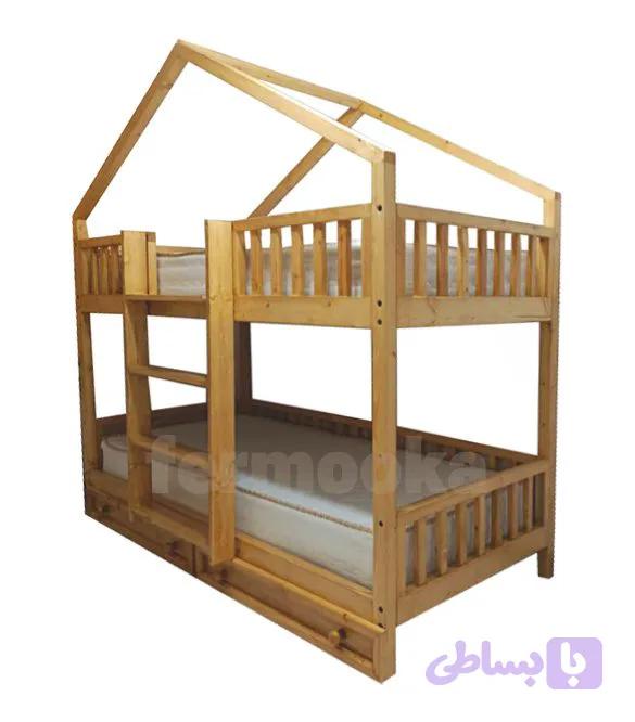 تخت خواب دو طبقه چوبی مدل هیراد کلبه ای — تصویر 1