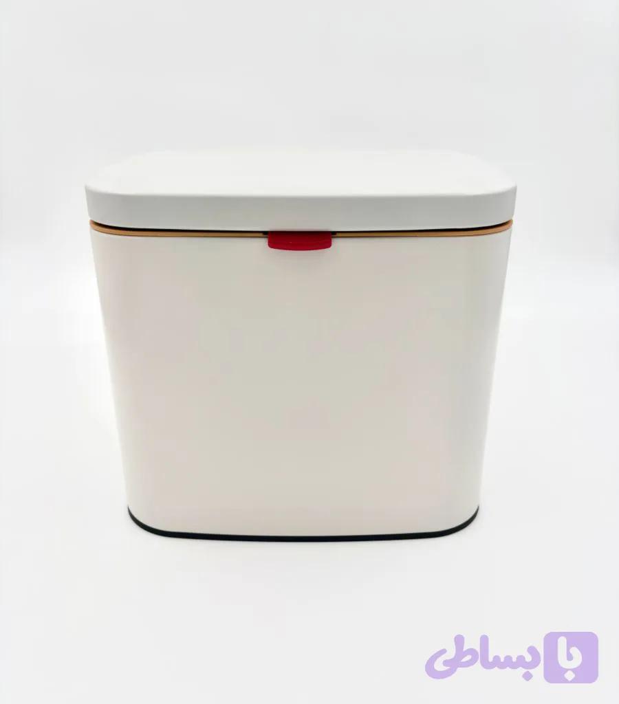 سطل کابینتی ۴ لیتری استیل رنگی با درب دوحالته سفید — تصویر 1