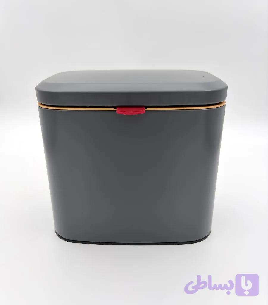 سطل کابینتی ۴ لیتری استیل رنگی با درب دوحالته طوسی — تصویر 1