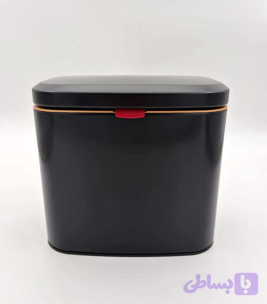 سطل کابینتی ۴ لیتری استیل رنگی با درب دوحالته مشکی — تصویر 1