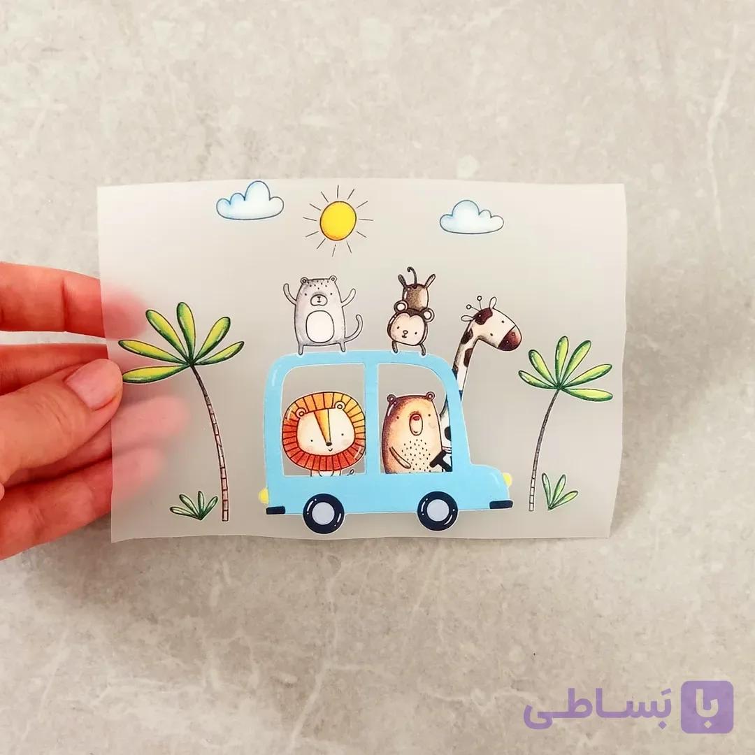 استیکر پارچه و لباس بچه گانه ( ماشین حیوانات کیوت)