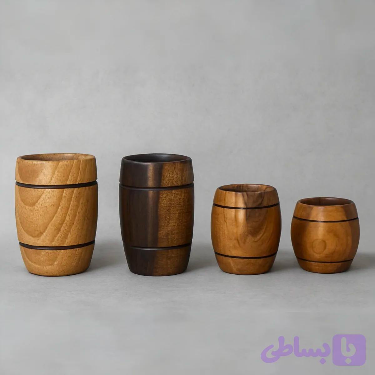 لیوان چوبی گردو مدل بشکه