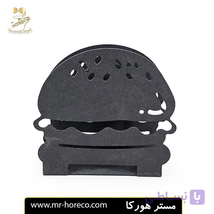جا دستمال کاغذی فلزی رستورانی طرح همبرگری مشکی استاتیک کد 30228 | مستر هورکا — تصویر 1