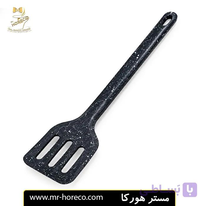 کفگیر شیاردار تمام سیلیکونی مشکی برفکی 20 سانت کد 17758 | مستر هورکا — تصویر 1