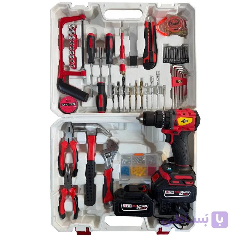 دریل پیچ گوشتی چکشی شارژی سه نظام فلزی 10 میلیمتر 198 ولت جاب مدل JB-198 POWER FULL KIT مجموعه 210 عددی