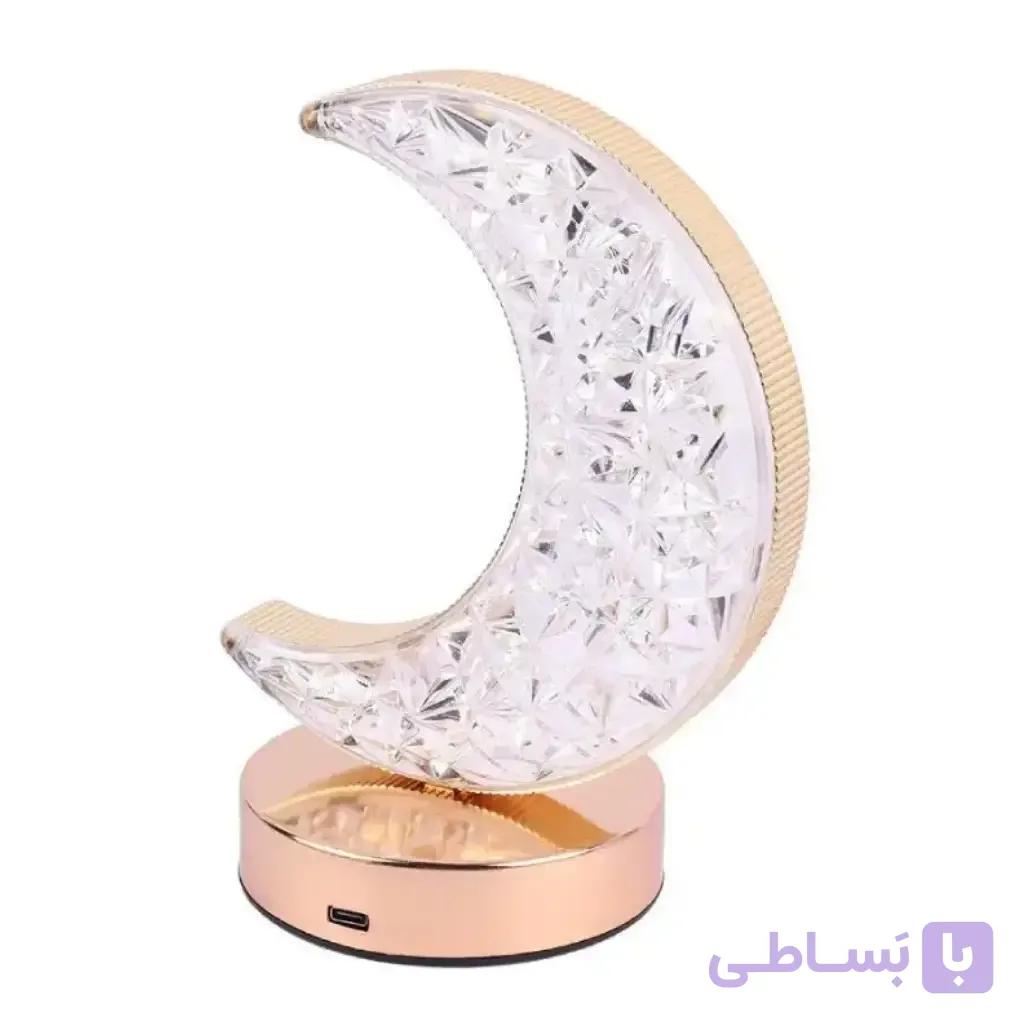 آباژور و چراغ خواب شارژی طرح هلال ماه کریستالی — تصویر 1