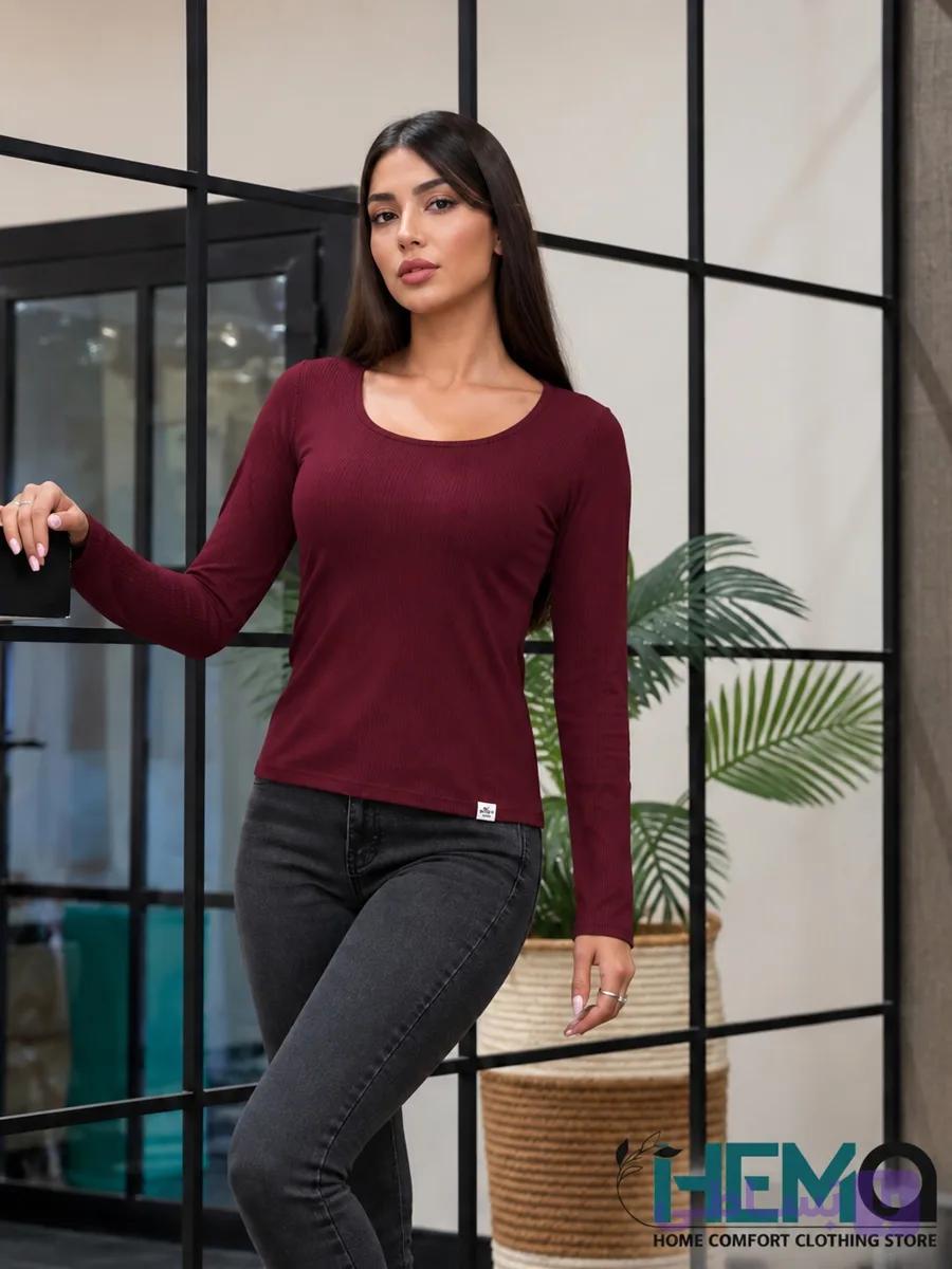 بلوز یقه خشتی زنانه پنبه کبریتی — تصویر 1