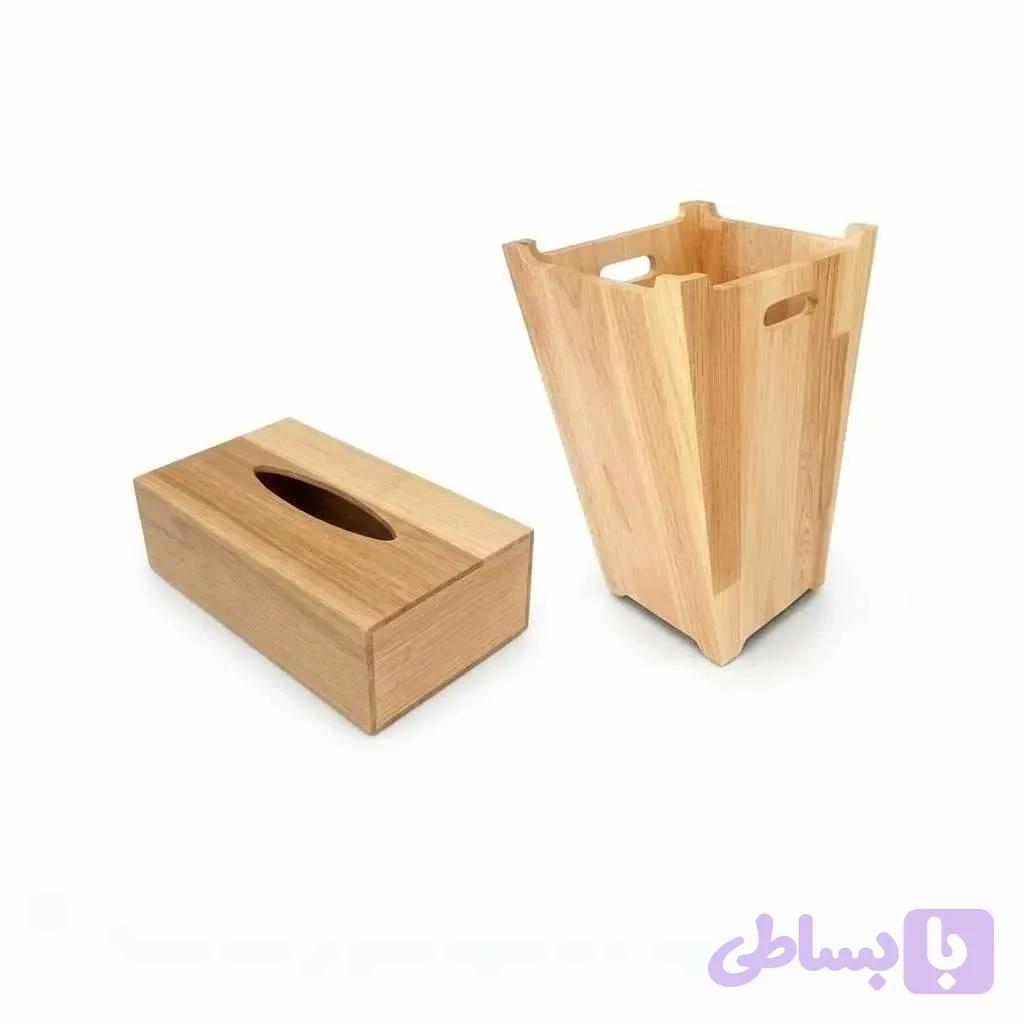 جعبه دستمال کاغذی و سطل زباله پاپریس مدل تمام چوب