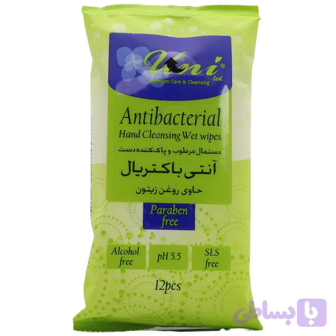 دستمال مرطوب آنتی باکتریال جیبی حاوی روغن زیتون 12 عددی یونی لد — تصویر 1