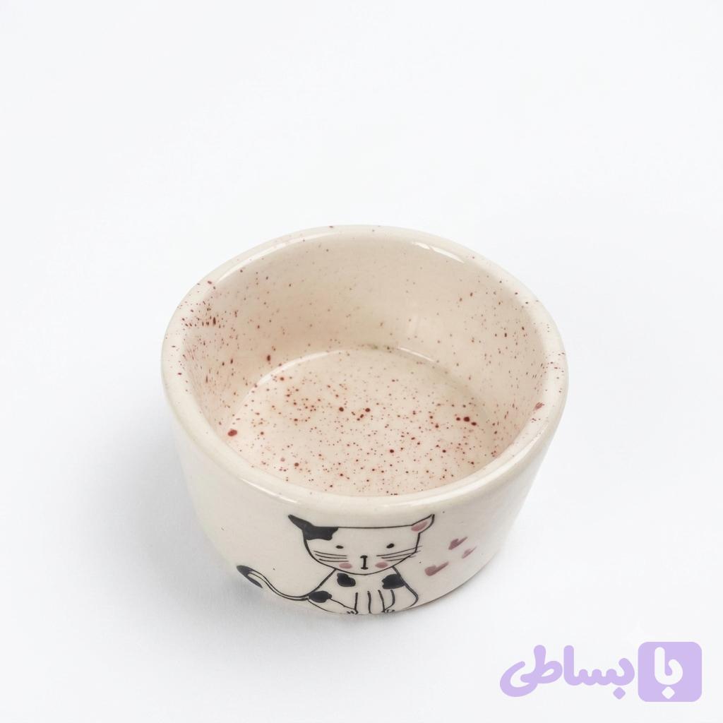 ظرف سرامیکی غذای گربه طرح گربه سفید