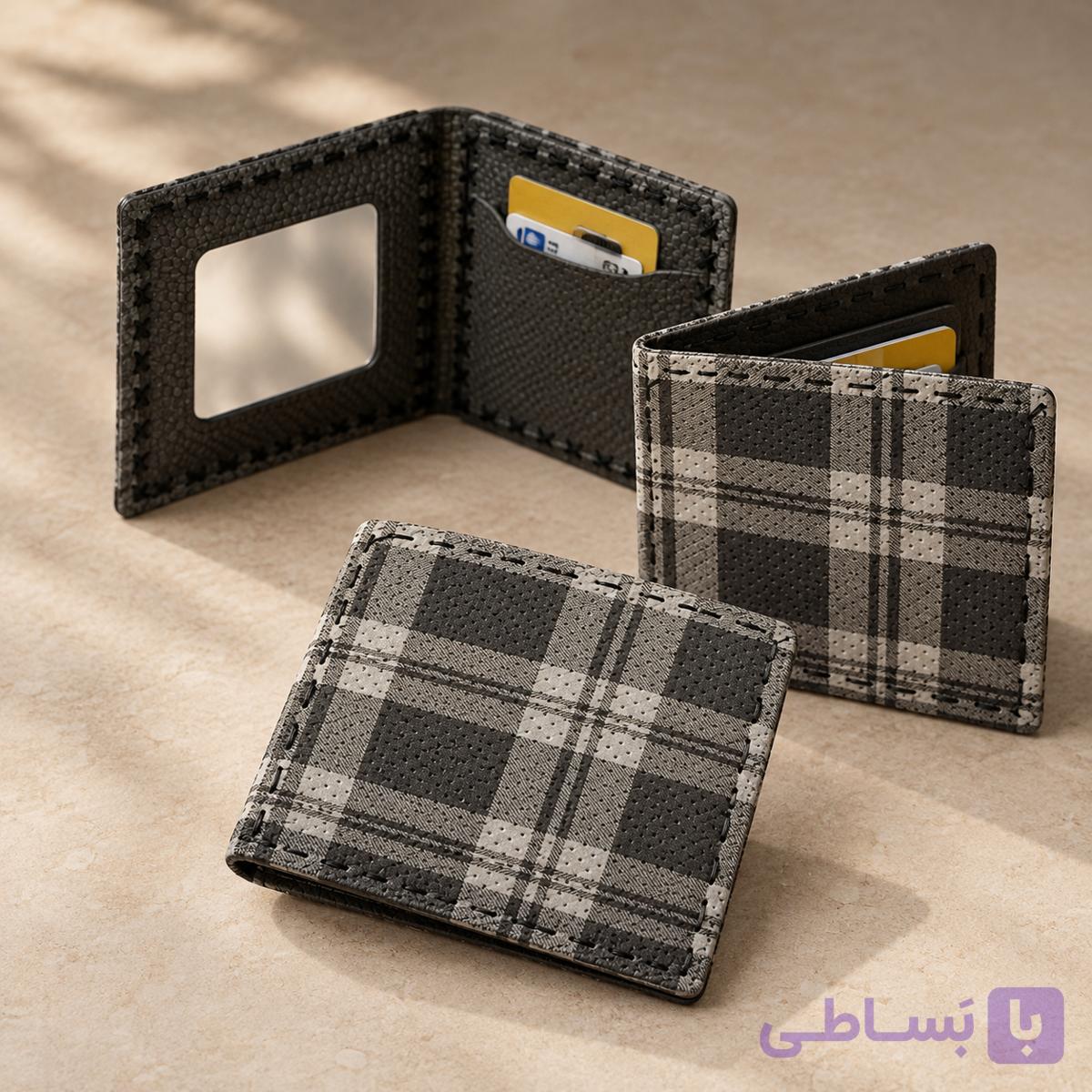 کیف پول چرمی طوسی طرح‌دار | Patterned Gray Leather Wallet