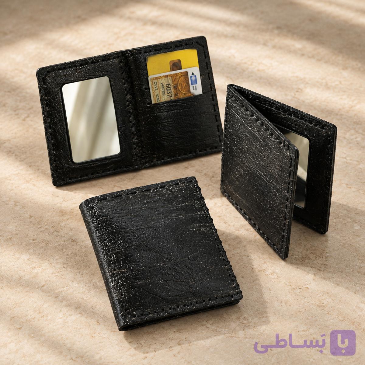 کیف پول چرمی مشکی آینهدار | Black Leather Wallet with Mirror