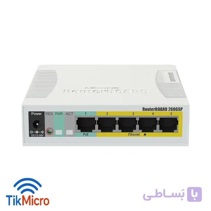 سوییچ هوشمند 5 پورت میکروتیک RB260GSP با PoE