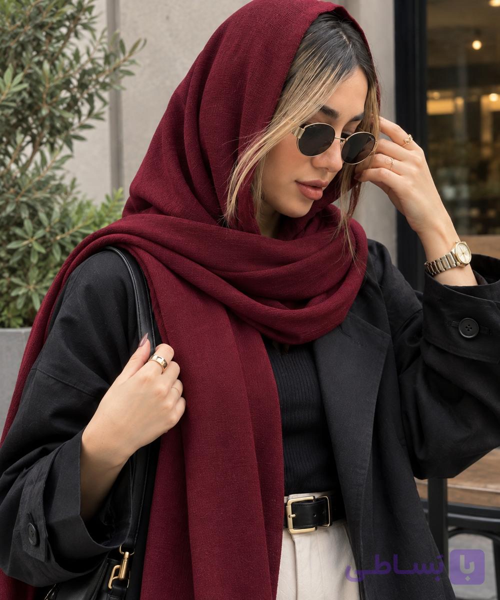شال بافت زرشکی زنانه