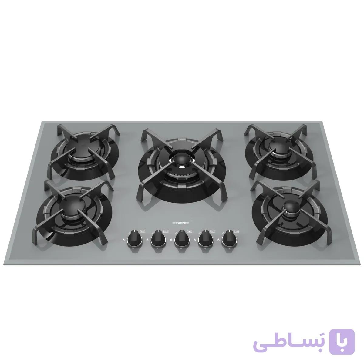 اجاق گاز شیشه ای 5شعله کد RG-549 طوسی برند رابیتس