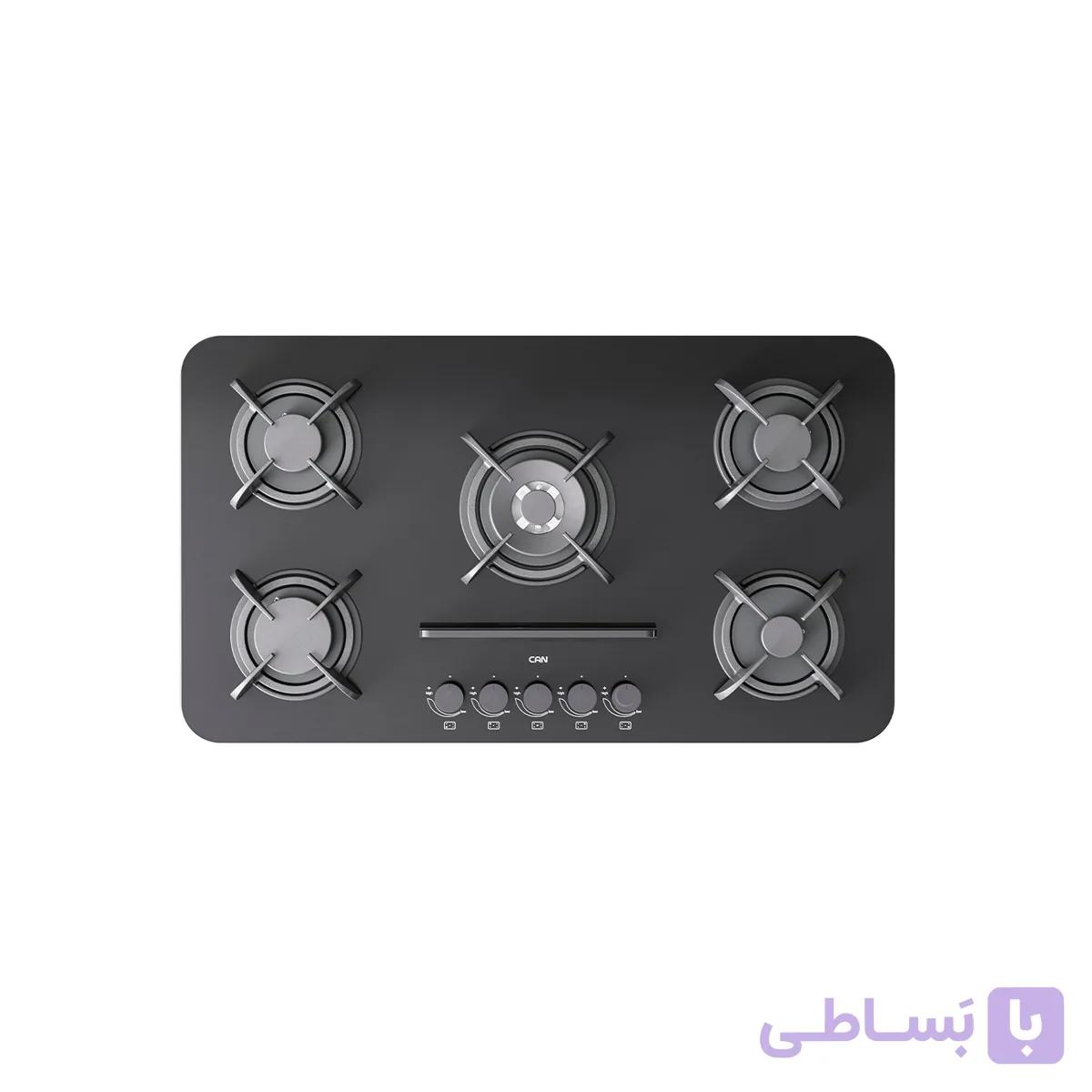 اجاق گاز پنج شعله شیشه مشکی مدل پاردیک قطعات ایتالیایی برند کن PARDYC