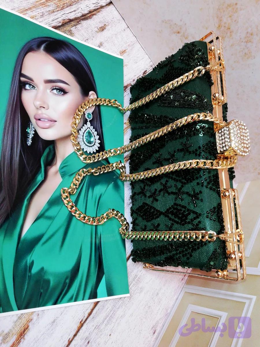 کیف زنانه مجلسی دست‌ دوز جنس پارچه تور فول کار شده
