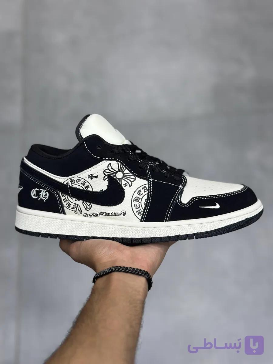 کتونی نایک جردن 1 بدون ساق کروم هارتس مشکی | Nike Jordan 1 Low Chrome Hearts Black — تصویر 1