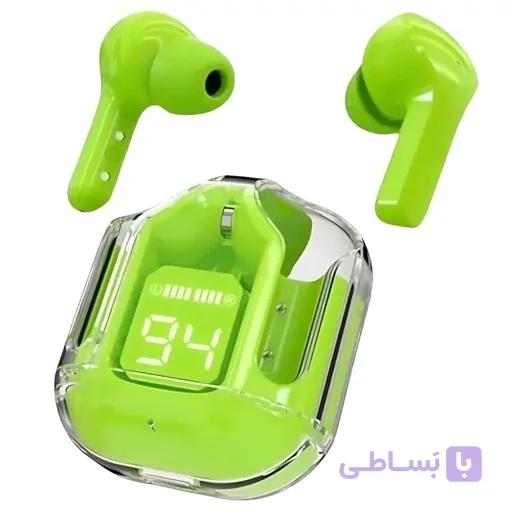 ایرپاد بی‌سیم UltraPods Max سبز | هندزفری بلوتوثی با نمایشگر LED و کاور ژله‌ای — تصویر 1