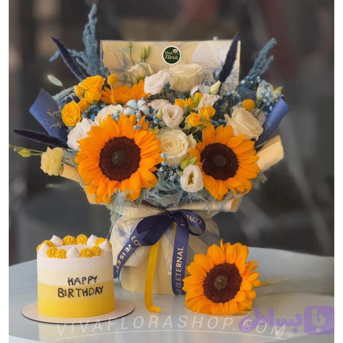 جار گل و کیک گل باران طعم