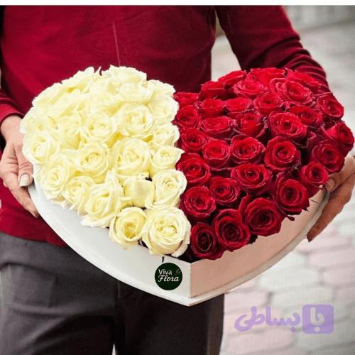 باکس گل رز قلبی دو رنگ