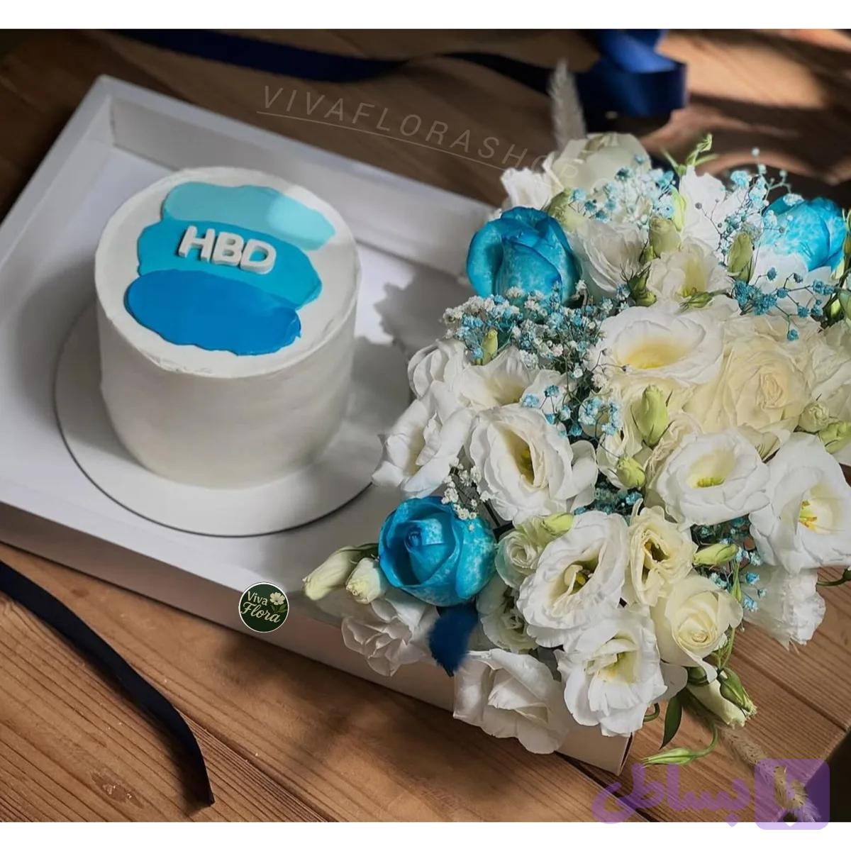باکس گل و کیک سپیدآبی