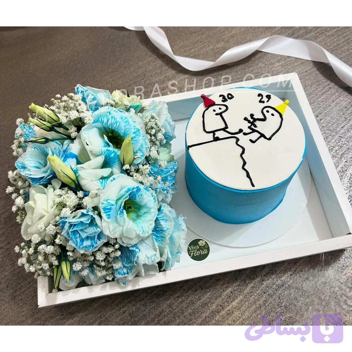 باکس گل و کیک آبی خنده