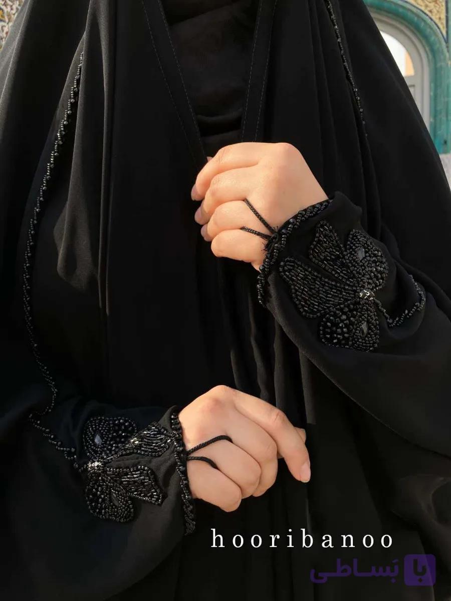 چادر مشکی عربی جواهر دوزی پاپیون مدل رکسانا — تصویر 1