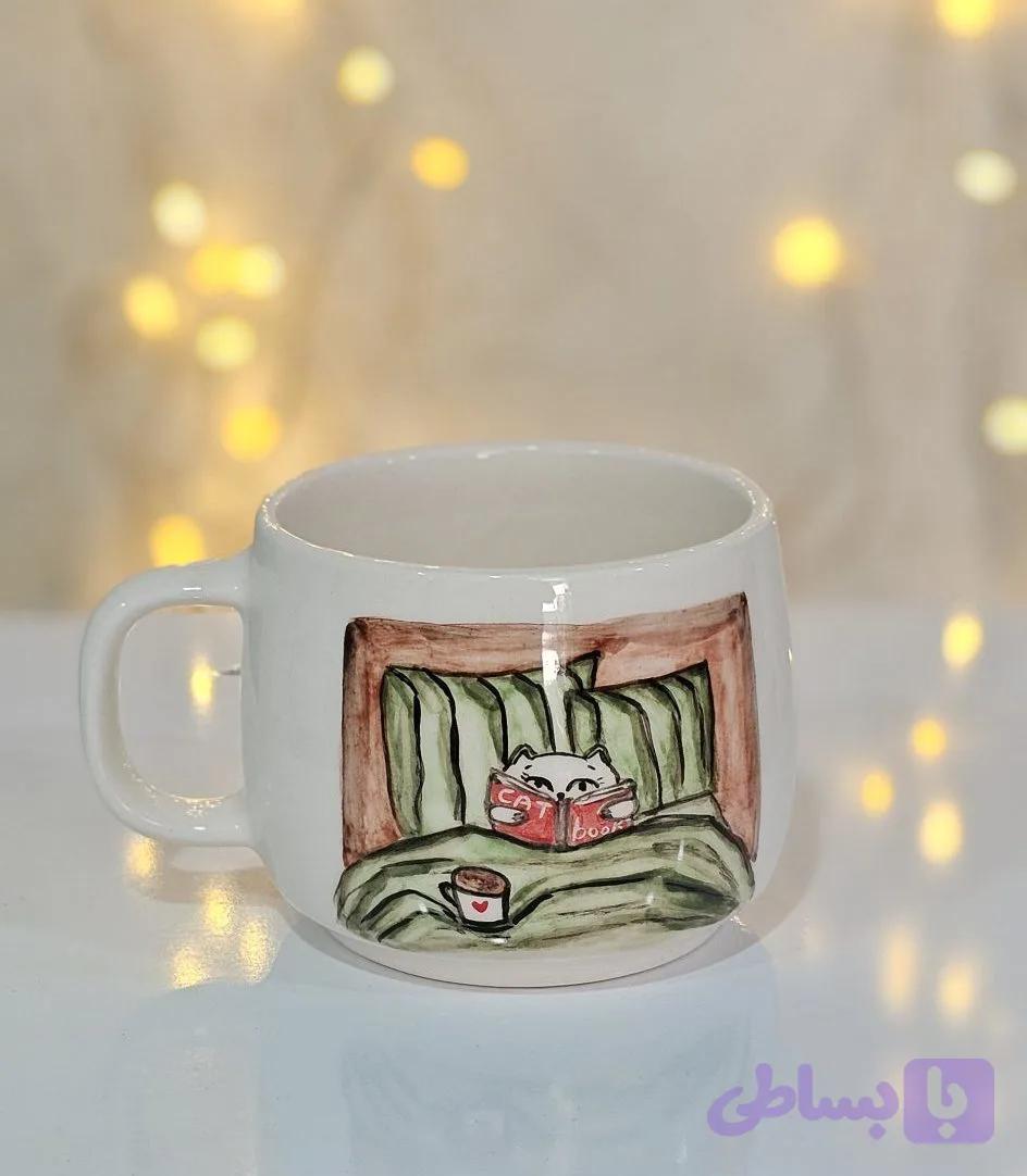 ماگ دستساز سرامیکی گربه — تصویر 1