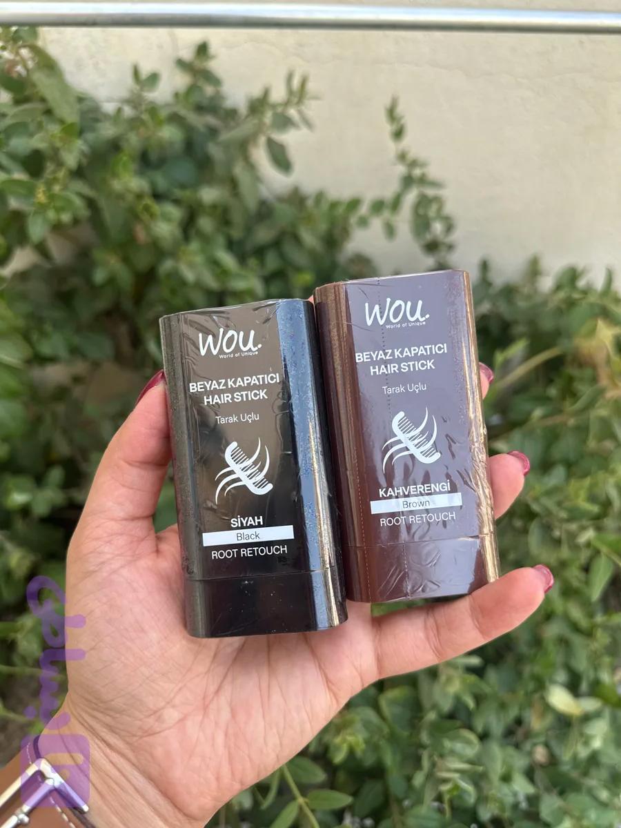 استیک پوشاننده ی موی سفید WOU | کاور فوری ریشه و موهای سفید | رنگ موقت مو | مشکی و قهوه‌ای | اورجینال ترکیه