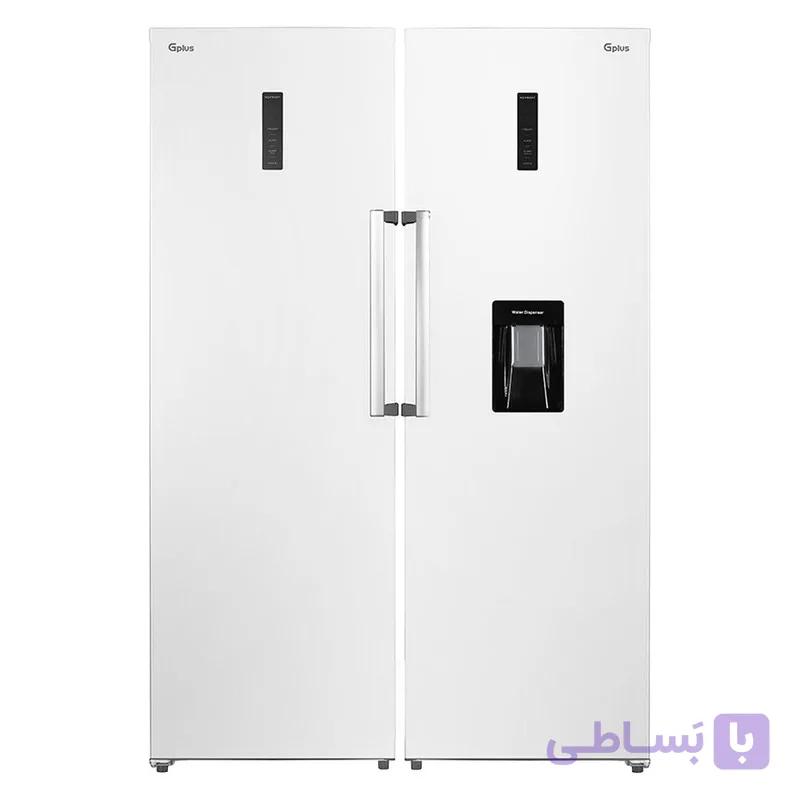 یخچال فریزر دوقلو 32 فوت جی پلاس مدل GRF-P2736-FW/LW، دارای سرمایش و انجماد سریع، با ارتفاع 185، پهنای 119 و عمق 65 سانتی متر، میزان مصرف انرژی A++، دارای 4 طبقه در یخچال و 4 کشو در فریزر