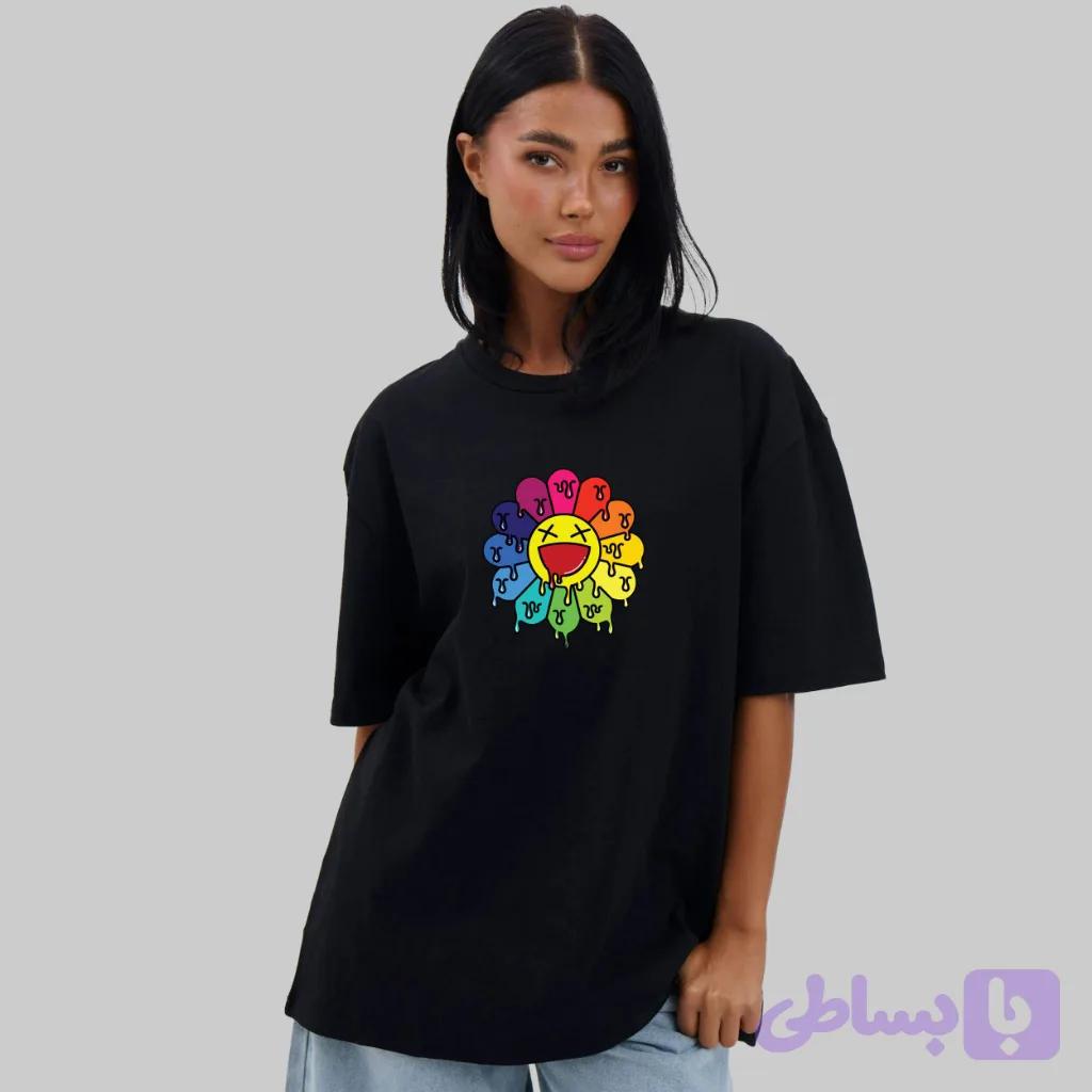 تیشرت باکسی لبخند رنگی کد21784614 — تصویر 1