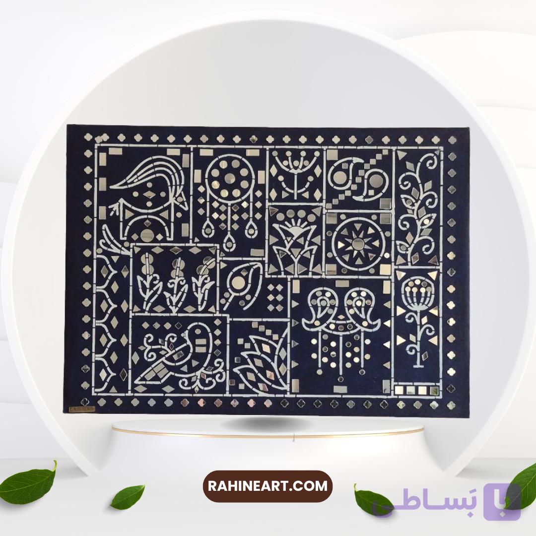 تابلو دکوراتیو آیینه کاری (لیپان) زمینه سورمه ای — تصویر 1