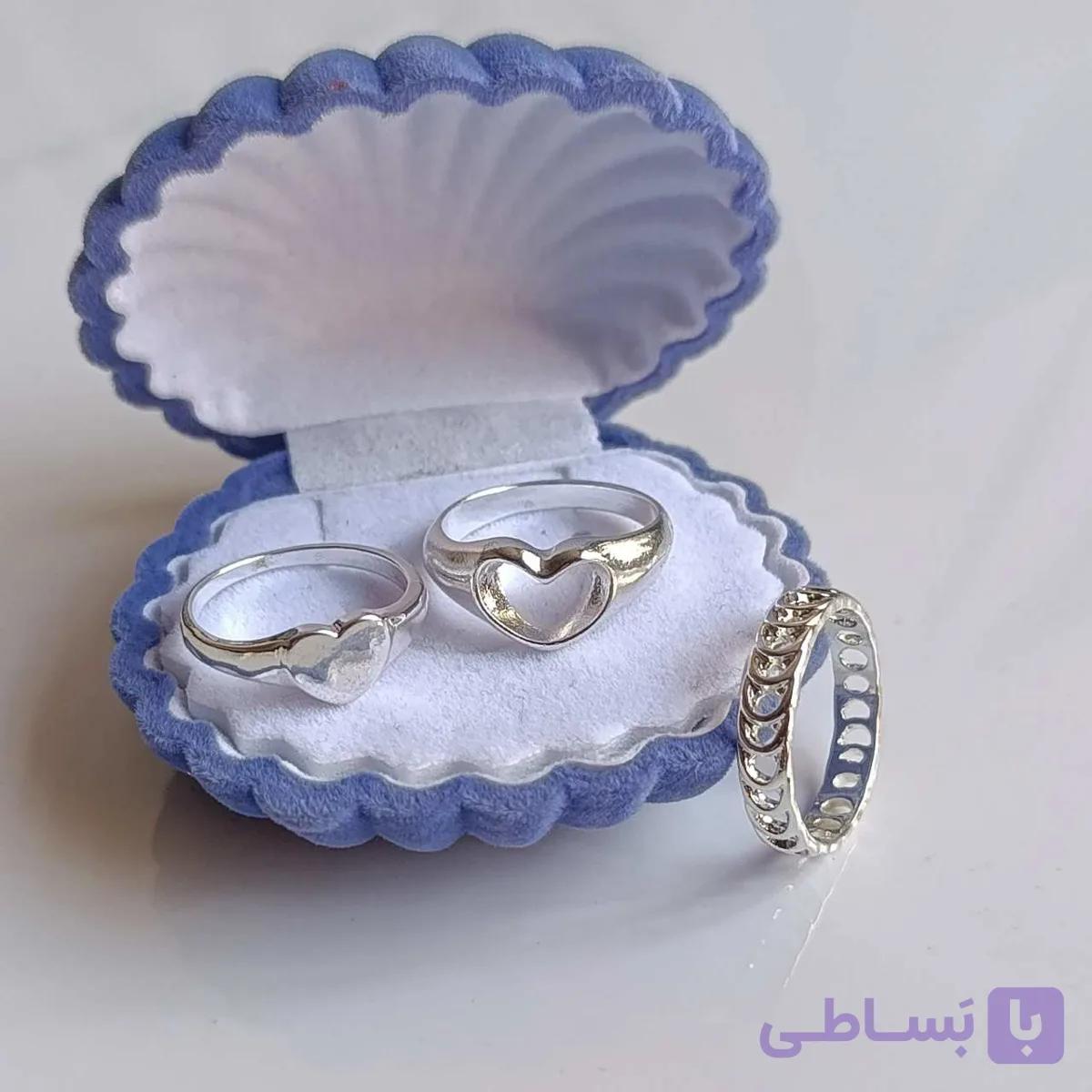 پک انگشتر ابکاری نقره ۳تایی مدل قلبی کد667 — تصویر 1