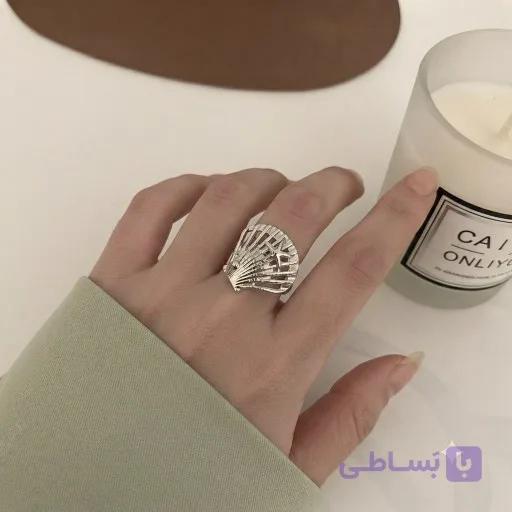 انگشتر فشن آبکاری نقره فری سایز مدل صدف کد729
