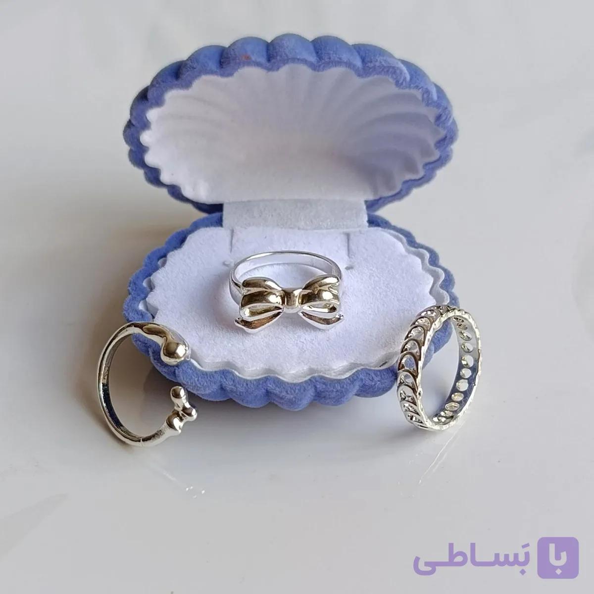 پک انگشتر آبکاری نقره ۳تایی مدل پاپیون کد767 — تصویر 1