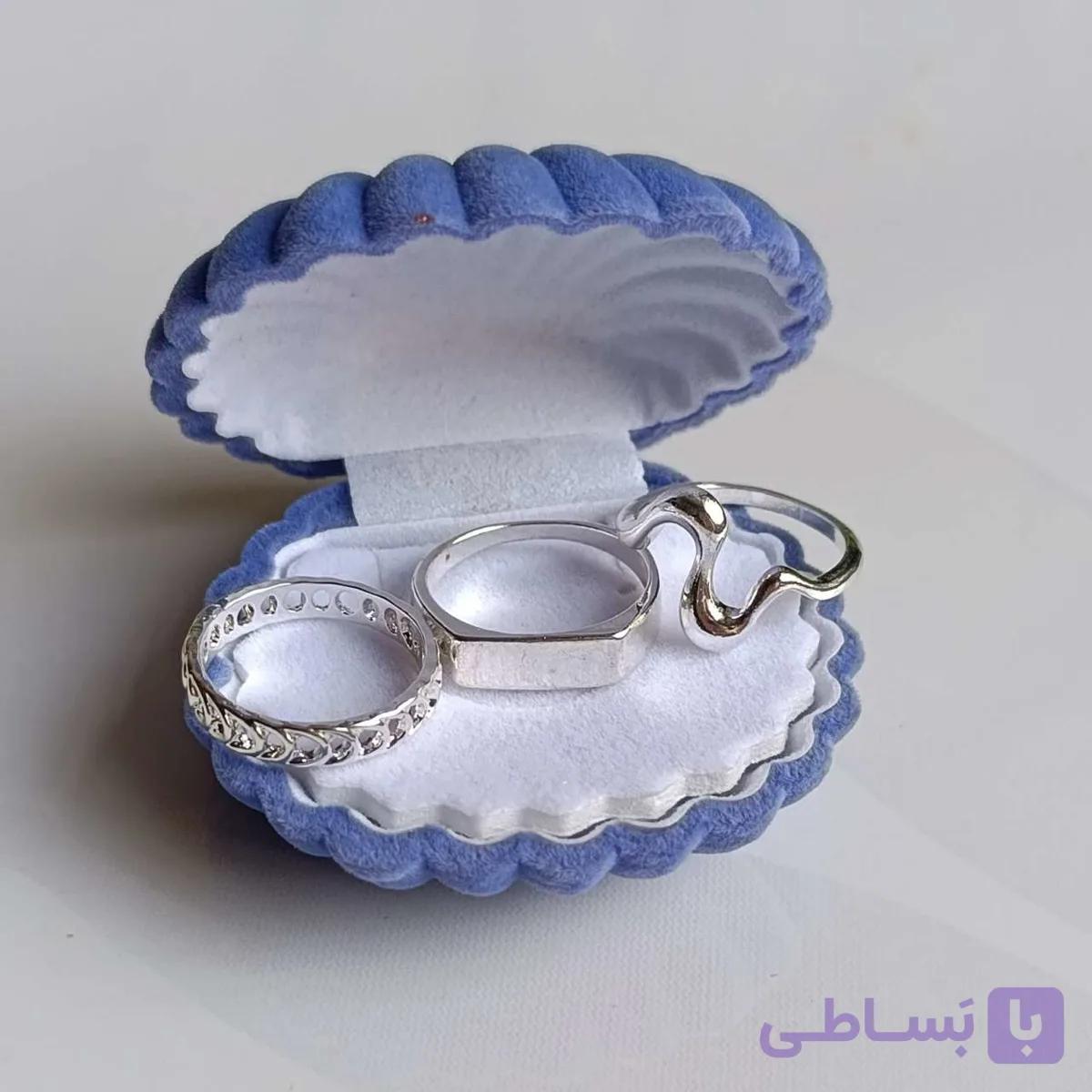 پک انگشتر سه تایی ابکاری نقره مدل ظریف کد778 — تصویر 1