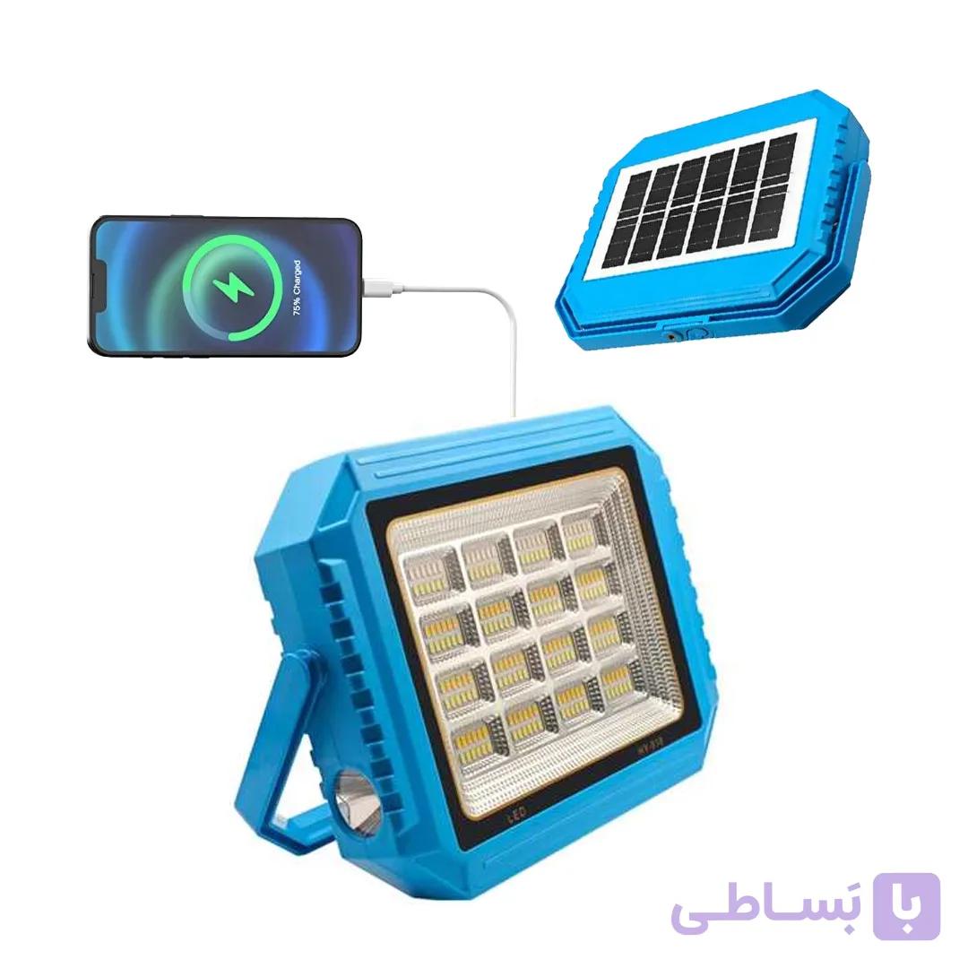 چراغ و پرژکتور شارژی خورشیدی پاوربانک دار +چراغ قوه — تصویر 1