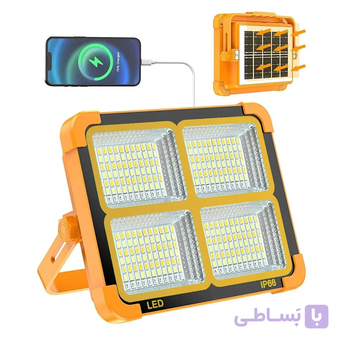 پروژکتور شارژی خورشیدی با پنل تاشو + پاور بانک اضطراری/ ۲۰۰ وات — تصویر 1