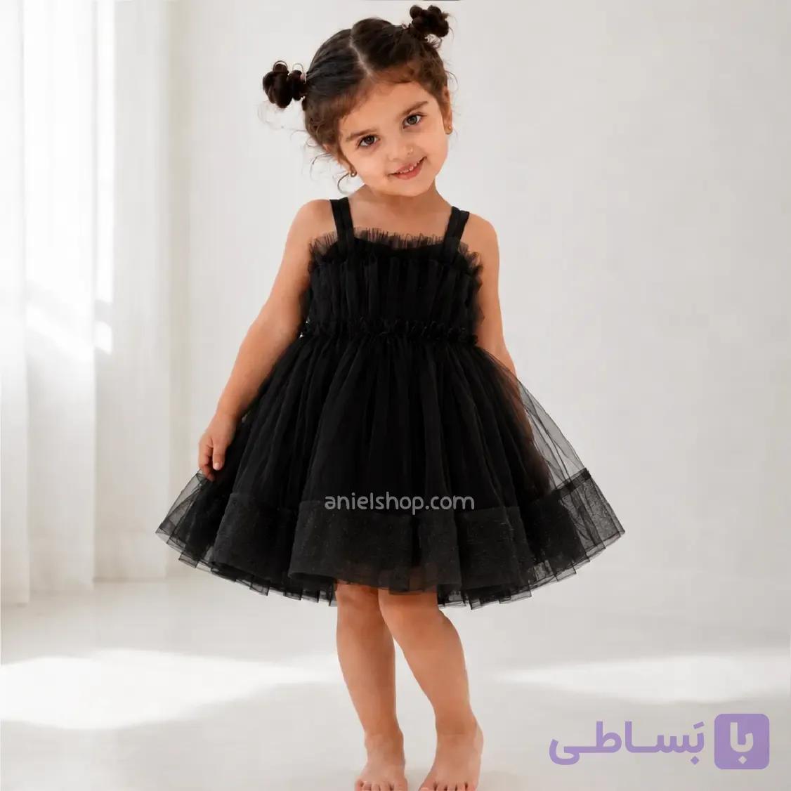 پیراهن مجلسی دخترانه توری مشکی 1 تا 10 سال