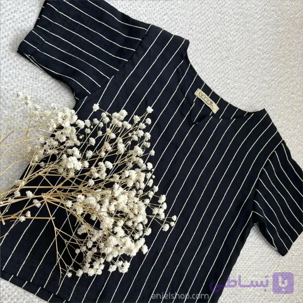 پیراهن آستین کوتاه بچه‌گانه یقه کوبایی مناسب ۱ تا ۳ سال