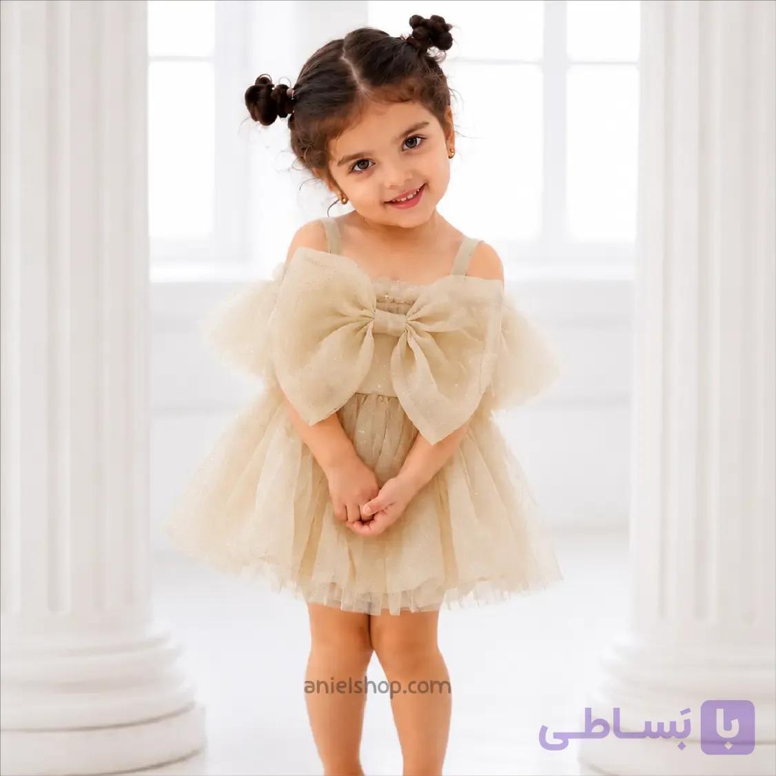 پیراهن مجلسی توری نباتی دخترانه شیک و خاص
