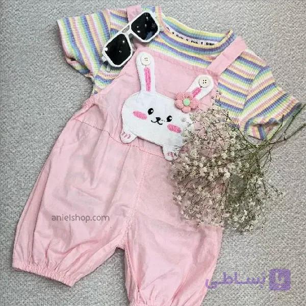 ست تیشرت و رامپر دخترانه طرح خرگوش مناسب یک سال