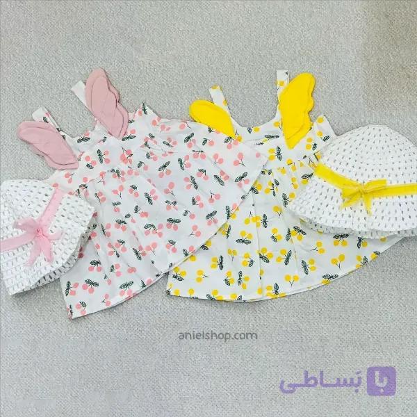 پیراهن دخترانه کلاه دار طرح گیلاس 1 تا 4 سال
