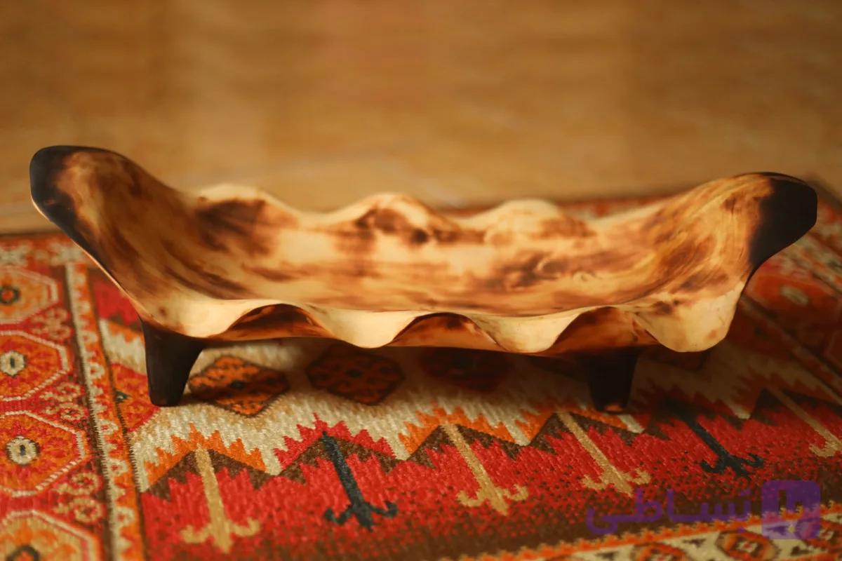 ظرف میوه خوری روستیک «تراشِ موج» از چوب گلابی — تصویر 1
