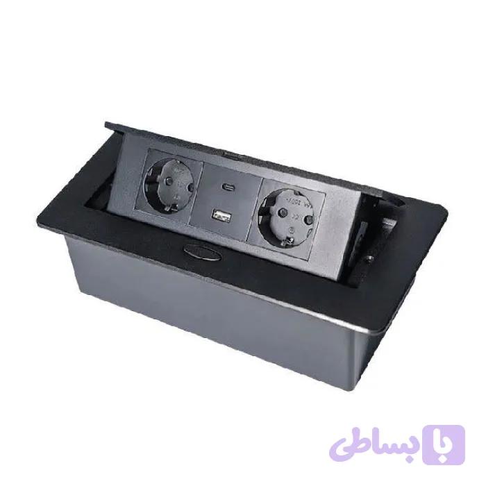 پریز کابینتی دو سوکت برق + USB + Type C - ایران چراغ