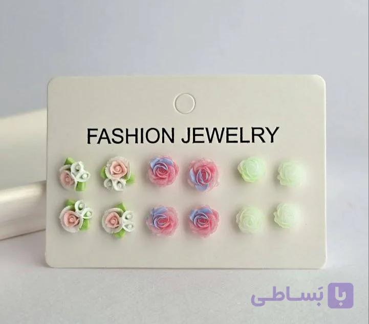 گوشواره پکی طرح گل رز وارداتی با کیفیت شب نما