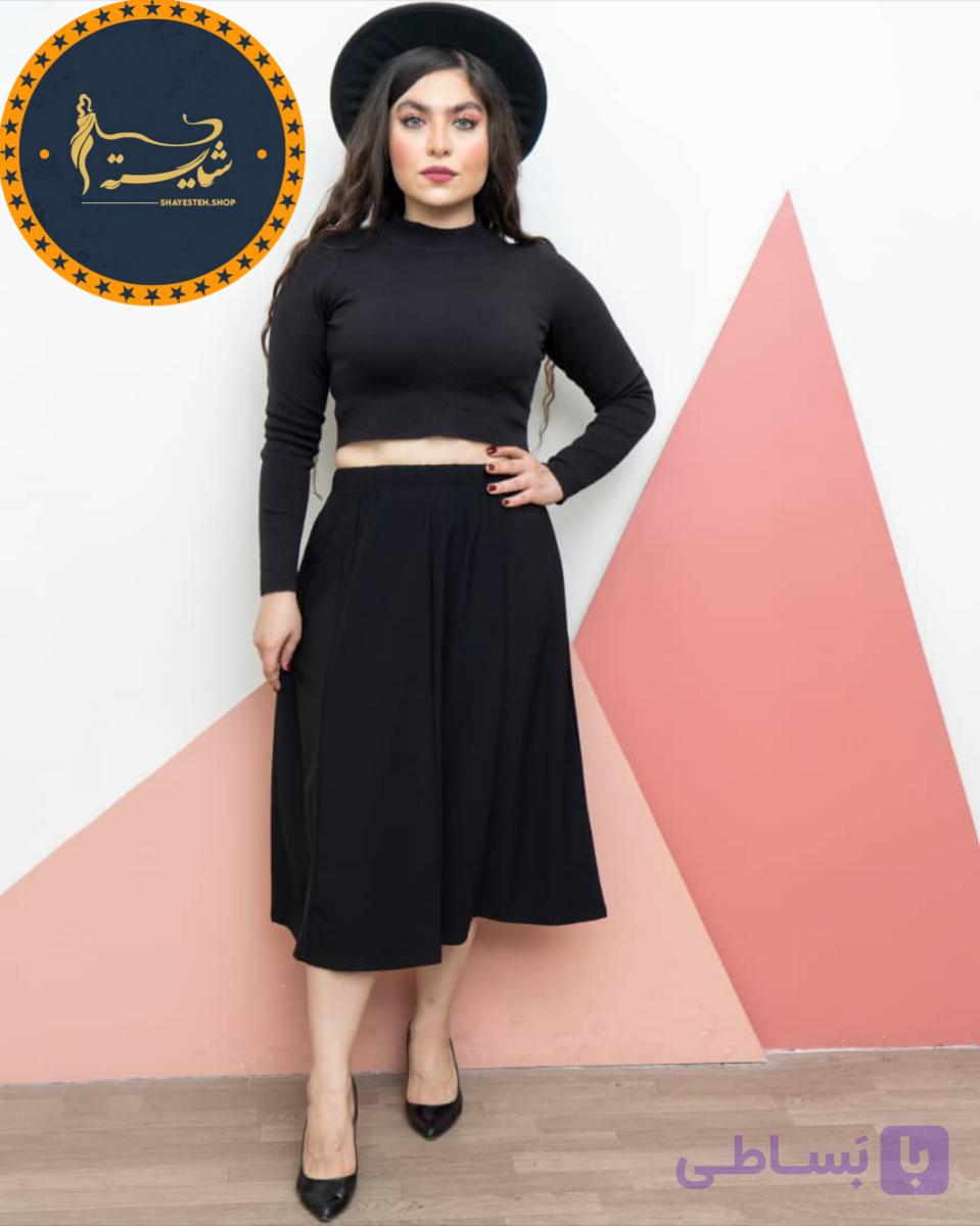 دامن زنانه مدل ۸ ترک سایز میدی مشکی