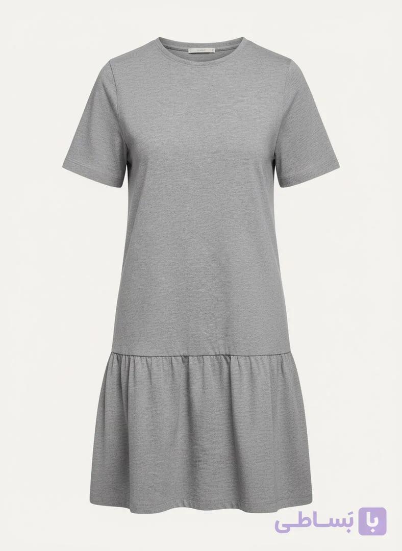 پیراهن عروسکی آستین کوتاه (T-Shirt Dress) - رنگ طوسی روشن